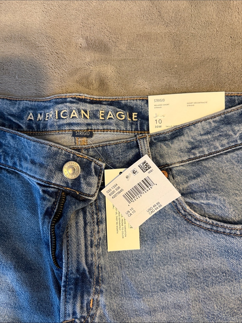 American Eagle Outfitters Light Blue High-Rise Raw Hem Denim Shorts - Picture 4 of 5